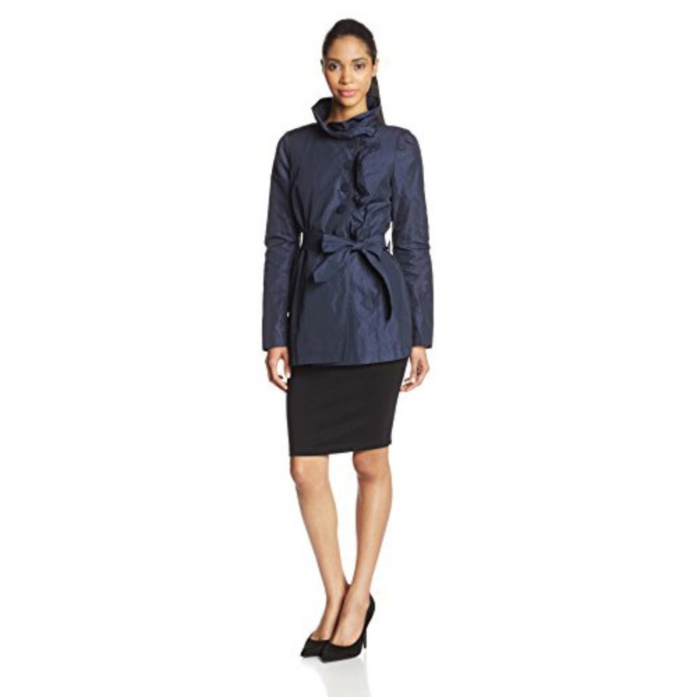 T Tahari Ruffle Coat with Belt
